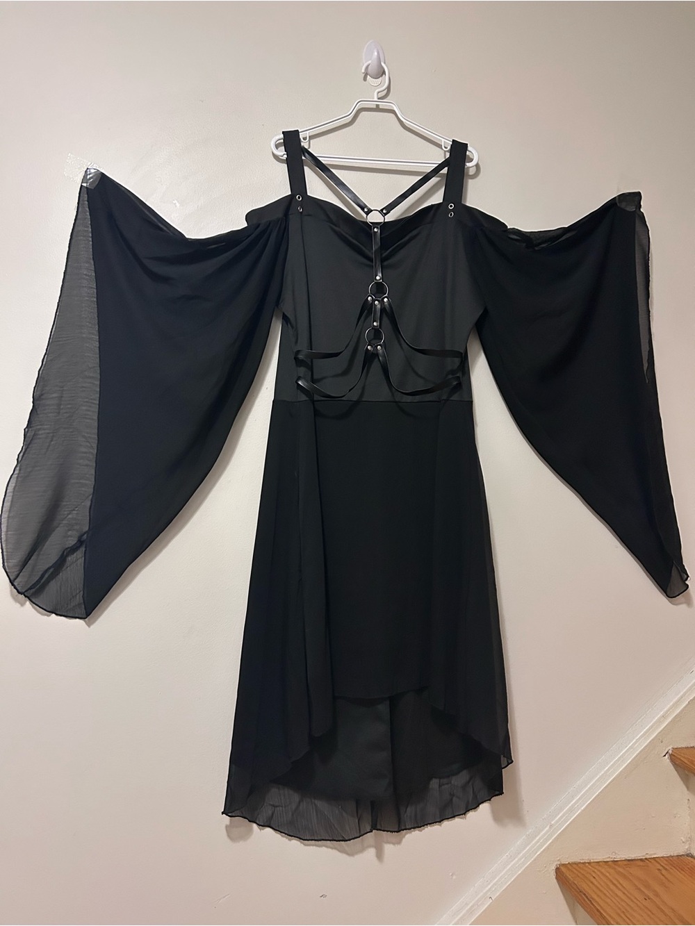 Black Gothic Off-Shoulder Flowing Sleeve Dress